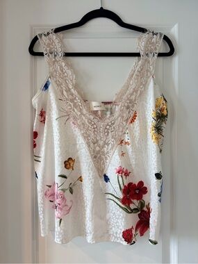 White Floral Lace-Trim Tank